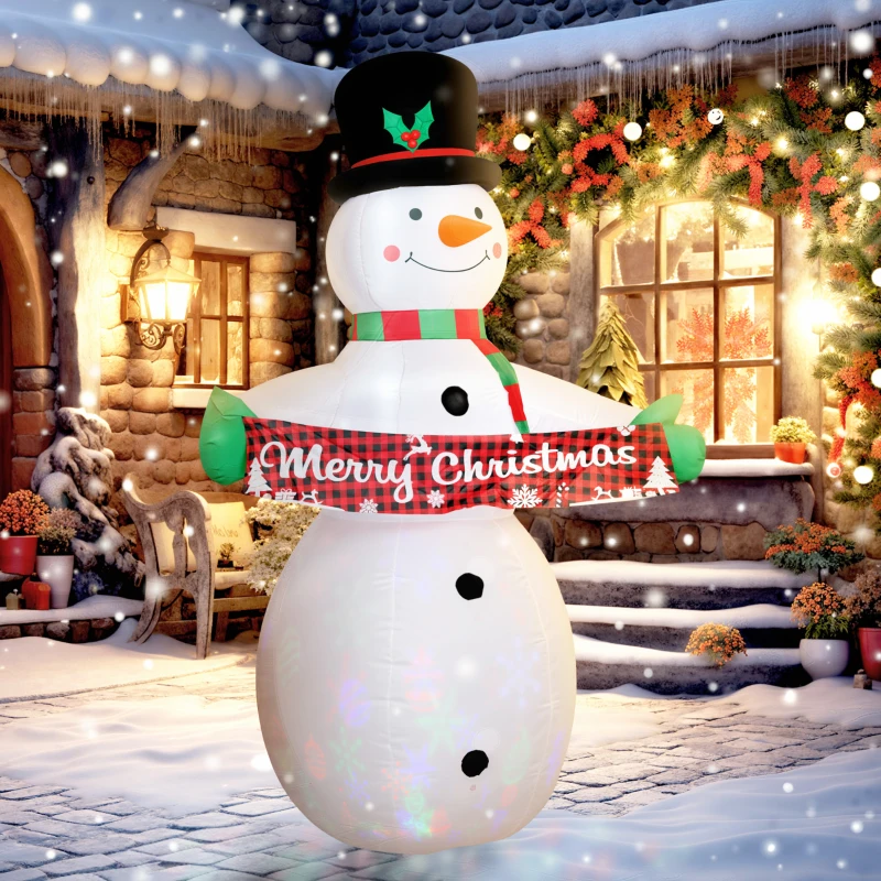 Outsunny 7FT Christmas Inflatables Snowman with Motion-Activated Music and Projector LED Light, Blow Up Inflatable Decoration