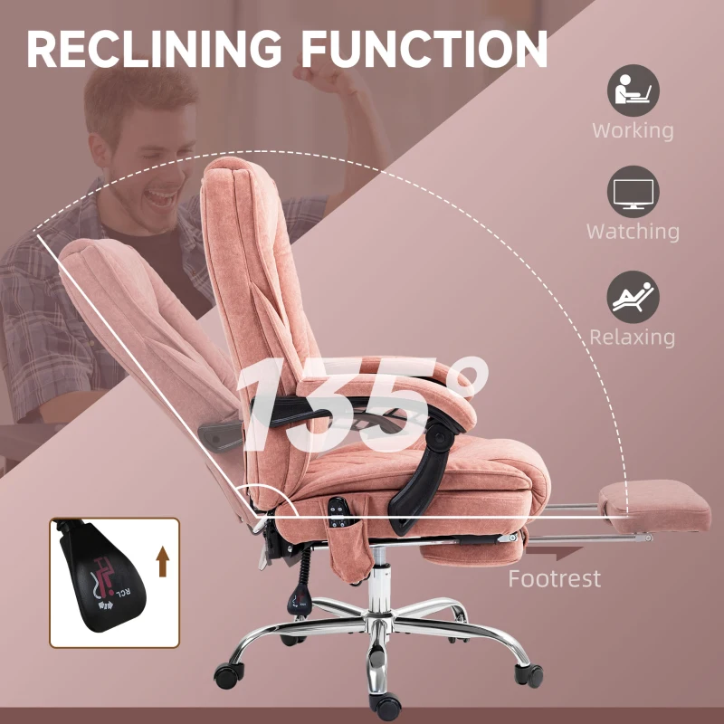 Vinsetto Massage Office Chair, Reclining Computer Chair with Adjustable Height and Footrest, Pink