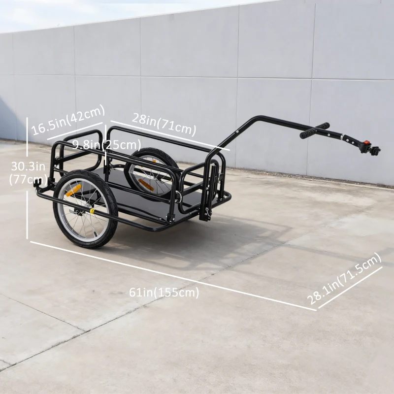 Aosom Folding Bicycle Cargo Trailer Utility Bike Cart Carrier Garden Patio Tool with Hitch Black