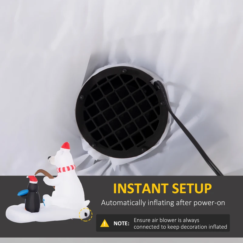 Outsunny 6ft Christmas Inflatable Polar Bear and Penguin with Santa's Hat Fishing on Board, Blow-Up Outdoor LED Yard Display for Lawn Garden Party