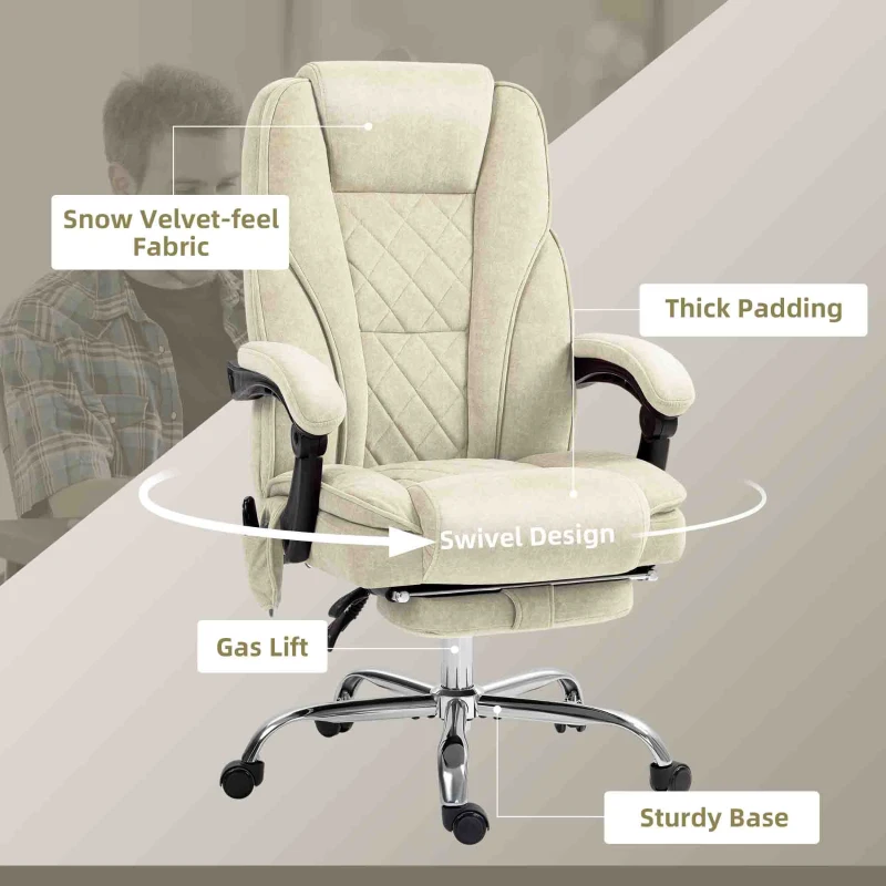 Vinsetto Massage Office Chair, Reclining Computer Chair with Adjustable Height and Footrest, Beige