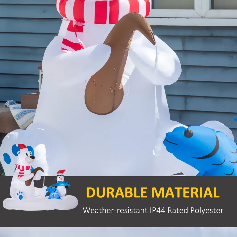 Outsunny 6ft Christmas Inflatable Polar Bear and Penguin with Santa's Hat Fishing on Board, Blow-Up Outdoor LED Yard Display for Lawn Garden Party