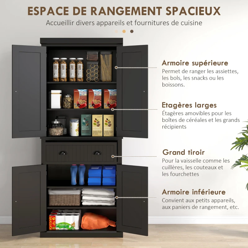 HOMCOM 72" Kitchen Pantry, Freestanding Storage Cabinet with Drawer, Doors, Black