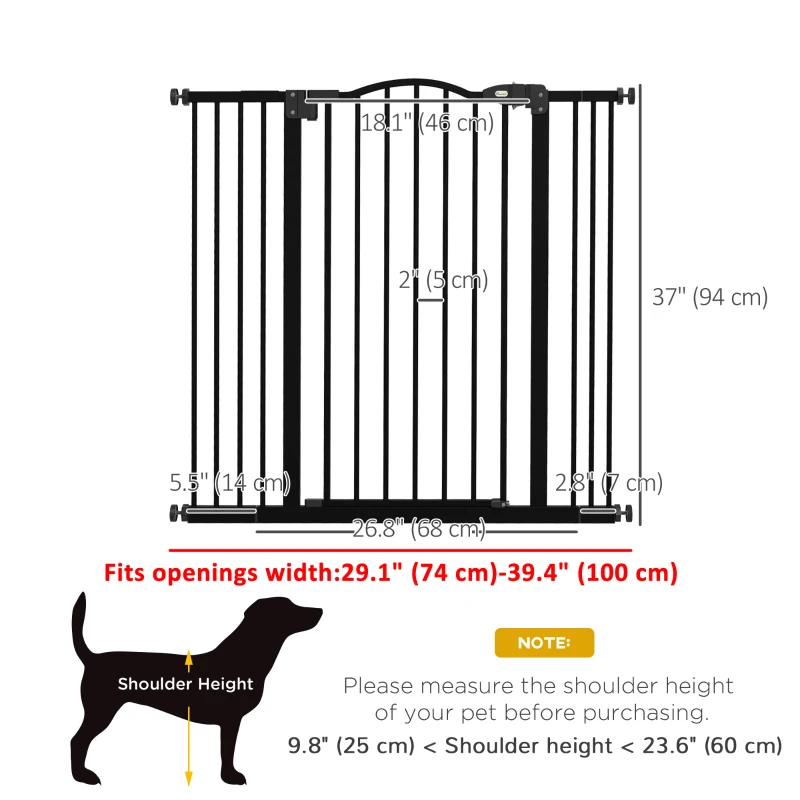 PawHut Extra Tall Dog Gate with Door, Pressure Fit, Auto Close, Double Locking for Doorways Hallways Stairs, 29"-39", Black