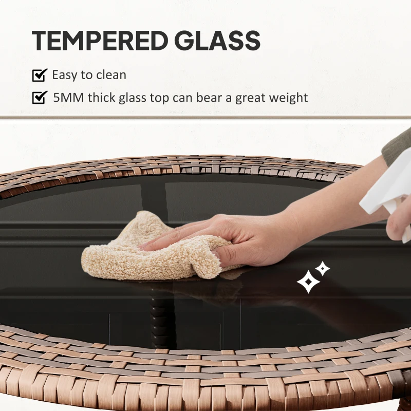 Outsunny Outdoor Rattan Dining Table, Patio Wicker Round Coffee Table with 2-Tier Storage Shelf, Brown