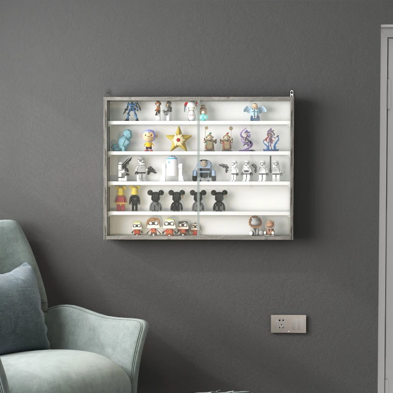 HOMCOM 5-Tier Display Cabinet, Shot Glass Display Case, Glass Curio Cabinet with 2 Glass Doors and 4 Adjustable Shelves, White