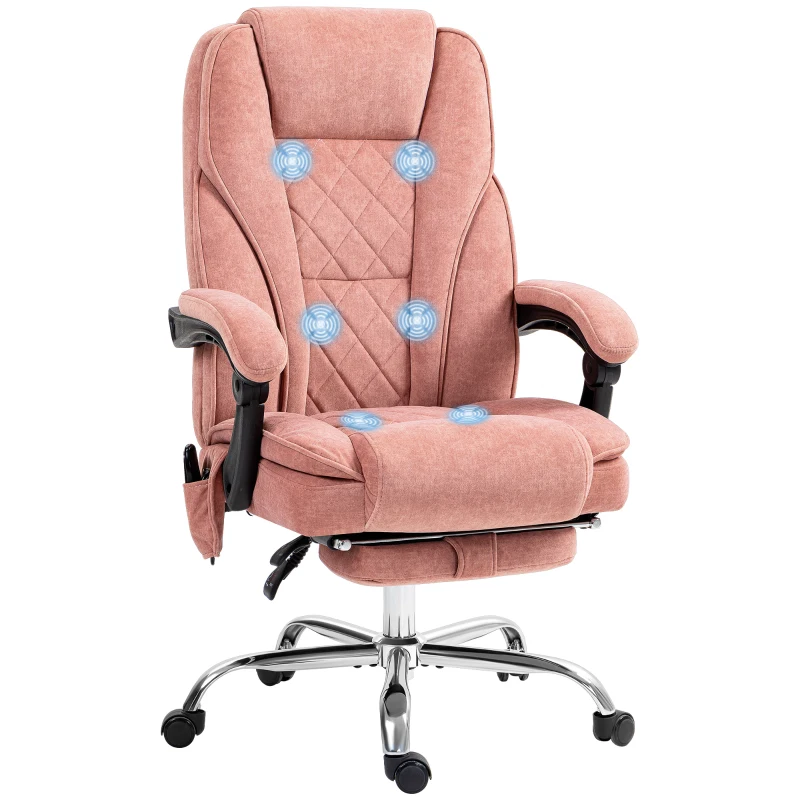 Vinsetto Massage Office Chair, Reclining Computer Chair with Adjustable Height and Footrest, Pink