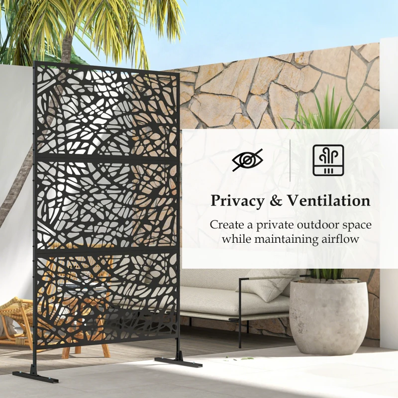 Outsunny 6.5FT Decorative Outdoor Divider, Metal Privacy Screen with Stand, Twisted Line Style, Black