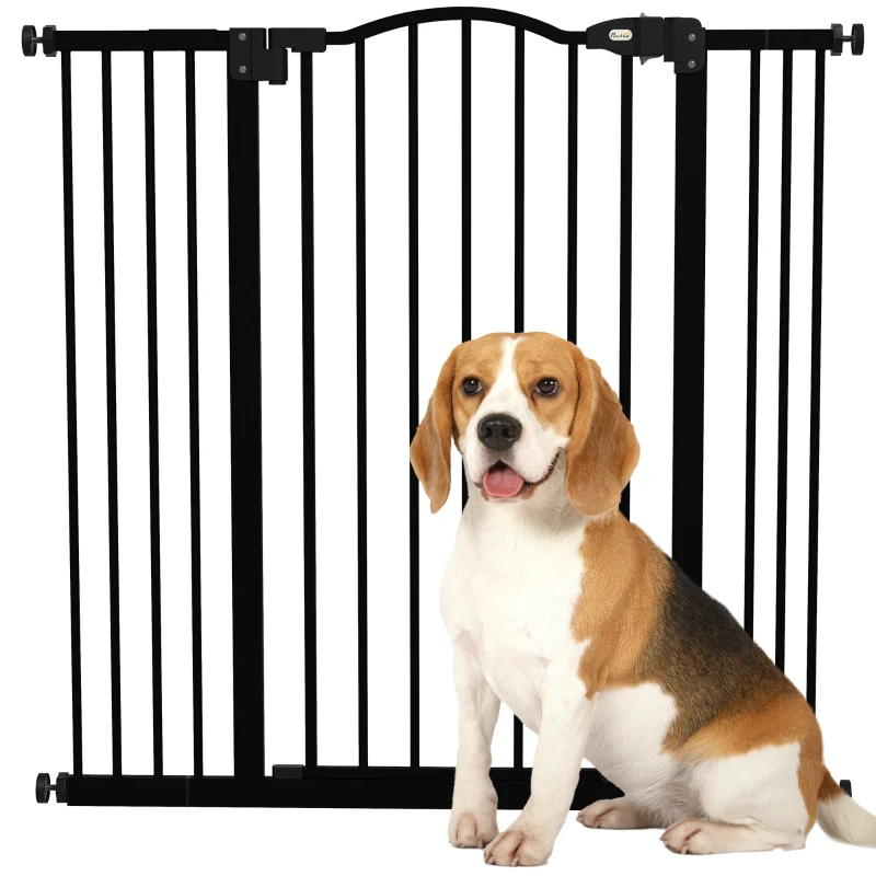 PawHut Extra Tall Dog Gate with Door, Pressure Fit, Auto Close, Double Locking for Doorways Hallways Stairs, 29"-39", Black