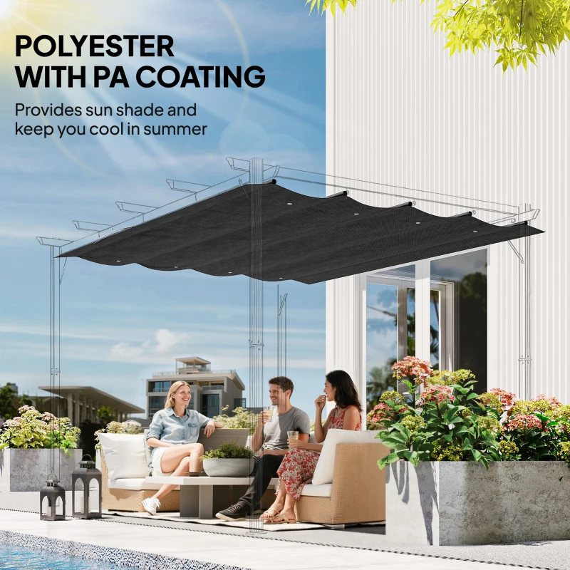 Outsunny 8' x 9.4' Retractable Pergola Canopy Replacement, Fit 7' x 10' Frame, UV30+ Pergola Cover Top Only, Dark Grey