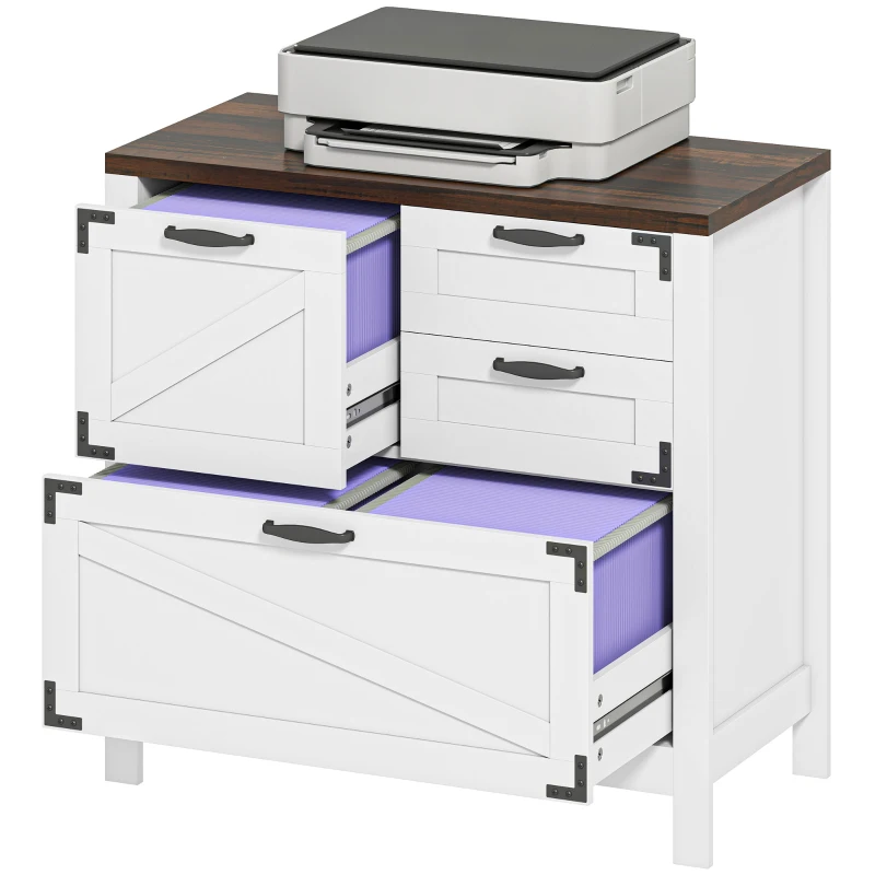 HOMCOM Lateral Filing Cabinet, Farmhouse File Cabinet with 4 Drawers, Fit Letter/A4/Legal Hanging Files, White