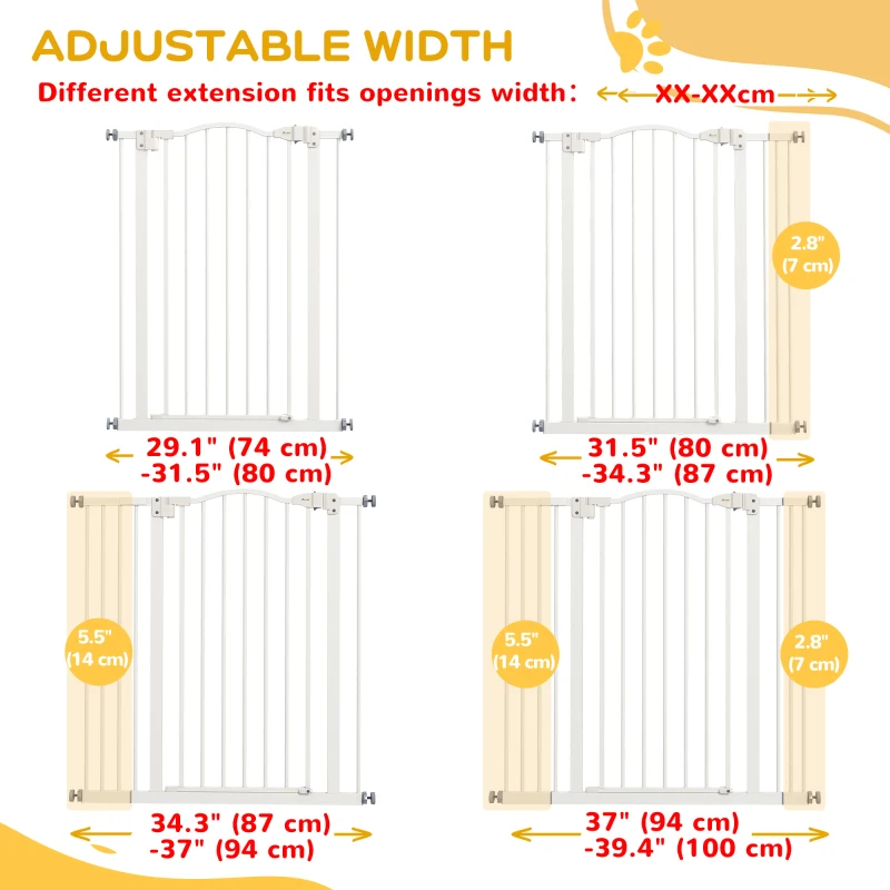 PawHut Extra Tall Dog Gate with Door, Pressure Fit, Auto Close, Double Locking for Doorways Hallways Stairs, 29"-39", White
