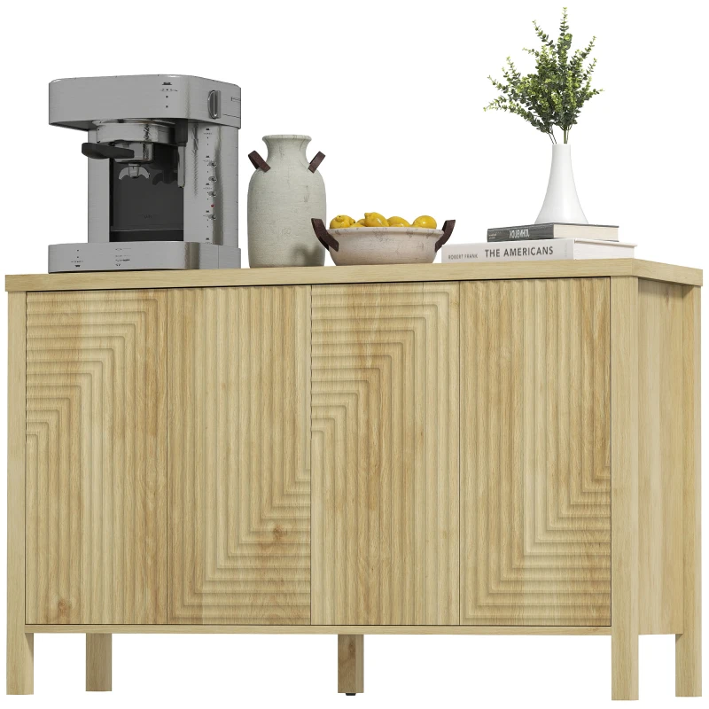 HOMCOM 47" Buffet Cabinet with Storage, Fluted Sideboard with Push to Open Design, 2 Adjustable Shelves and 4 Doors, Natural