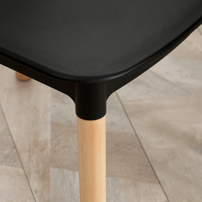HOMCOM Dining Chairs Set of 4, Modern Kitchen Chair with Slatted Back, PP Seat, Beechwood Legs for Living Room, Black