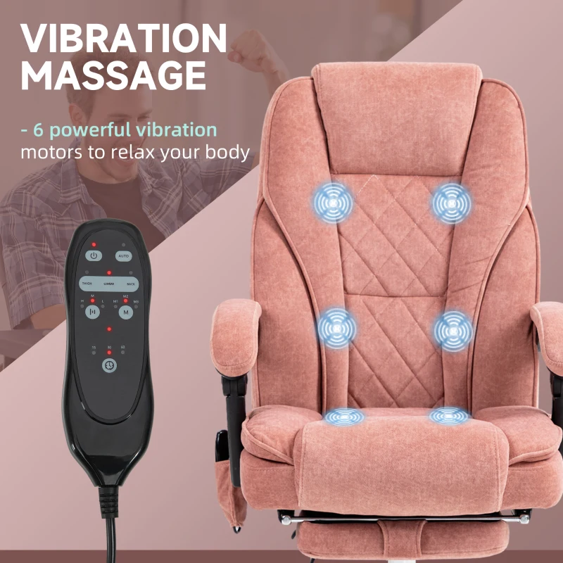 Vinsetto Massage Office Chair, Reclining Computer Chair with Adjustable Height and Footrest, Pink