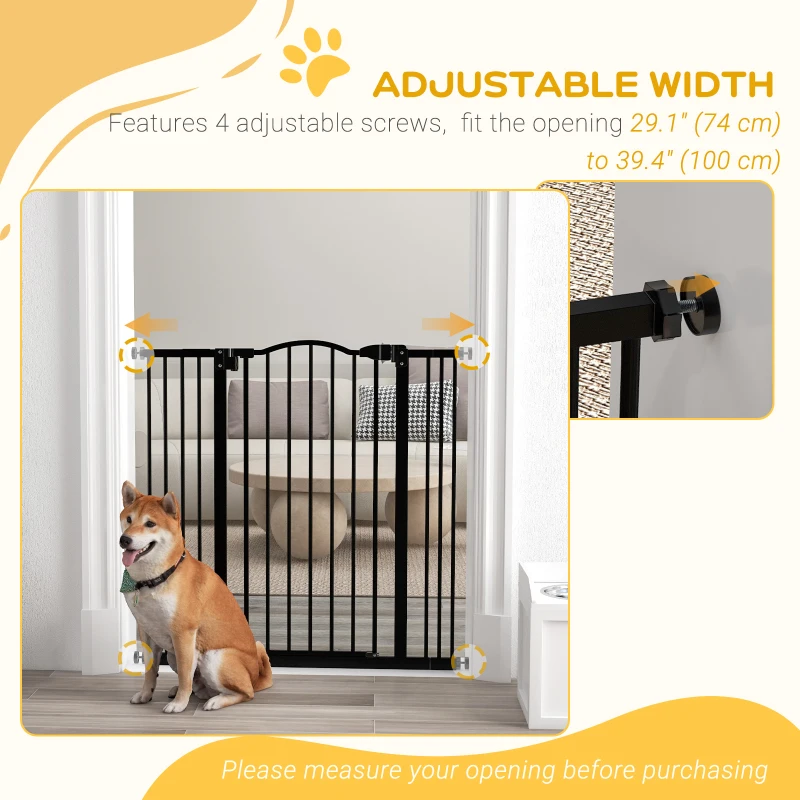 PawHut Extra Tall Dog Gate with Door, Pressure Fit, Auto Close, Double Locking for Doorways Hallways Stairs, 29"-39", Black