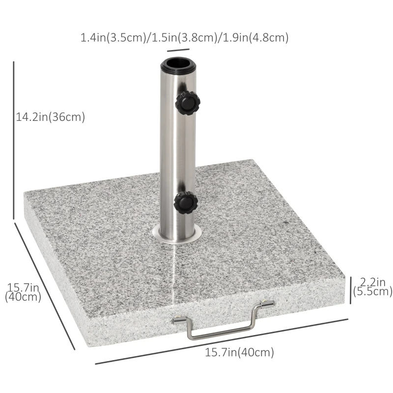 Outsunny 55 lbs Marble Square Umbrella Stand 16.5" Market Heavy Holder Base w/ Wheels, Grey
