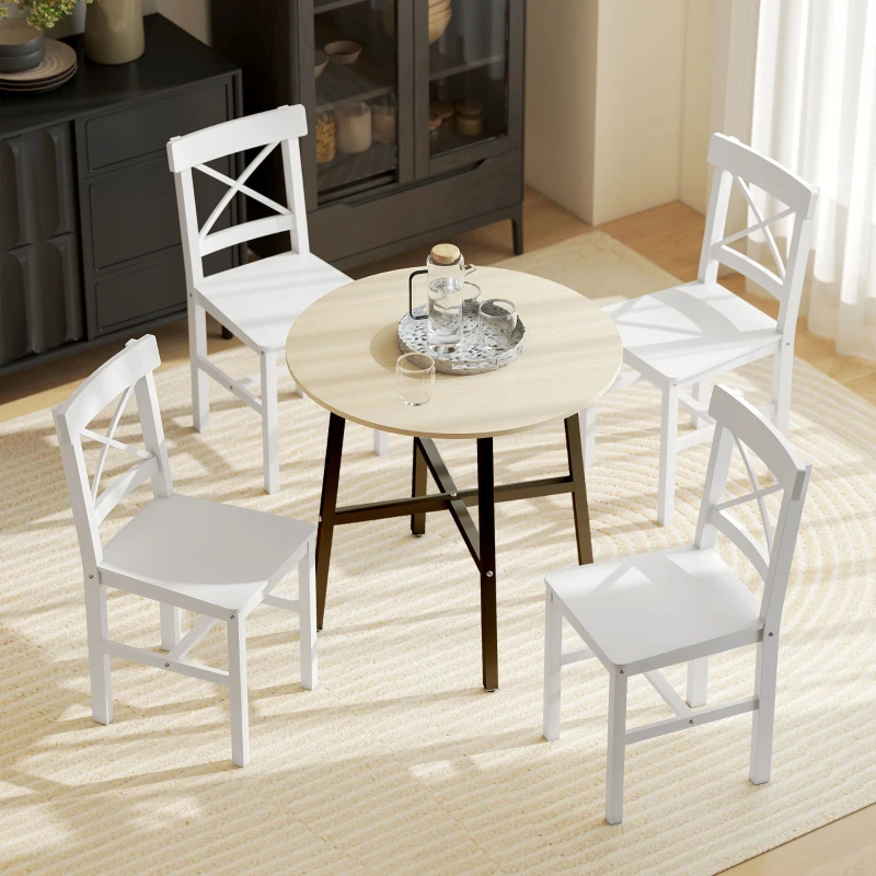 HOMCOM Wooden Dining Chairs Set of 4, Kitchen Chairs with Cross Back, Solid Structure for Living Room and Dining Room, White