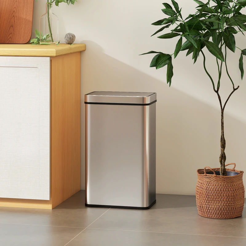 HOMCOM 15.9 Gallon Sensor Can, Automatic Garbage Can with Soft-Close Lid, Fingerprint-Proof Stainless Steel, Silver
