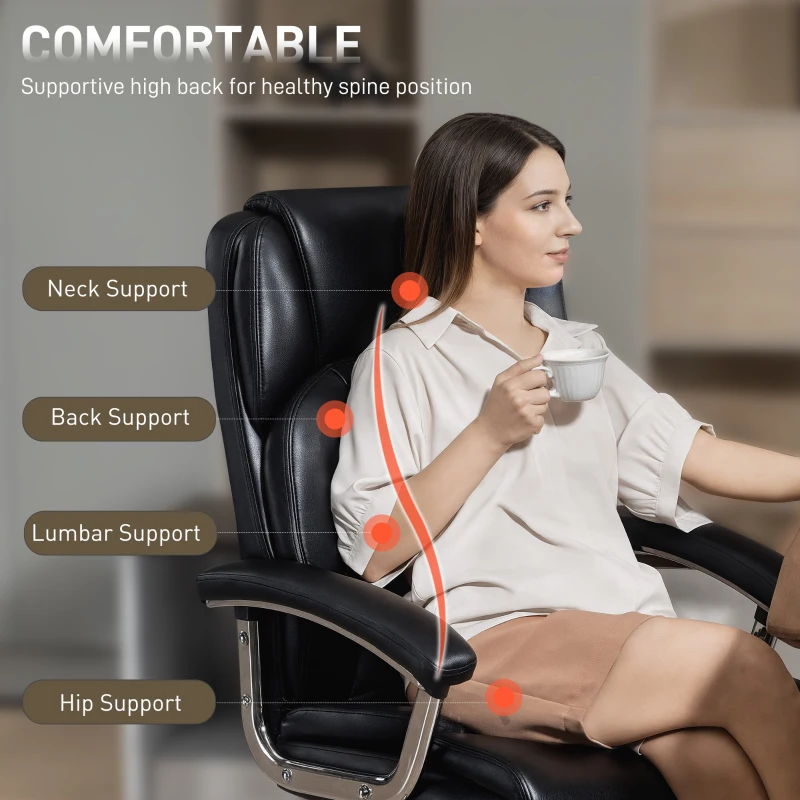 HOMCOM Big and Tall Office Chair 400 lbs, Desk Chair with Spring Cushion, PU Leather, High Back, Swivel Wheels, Black