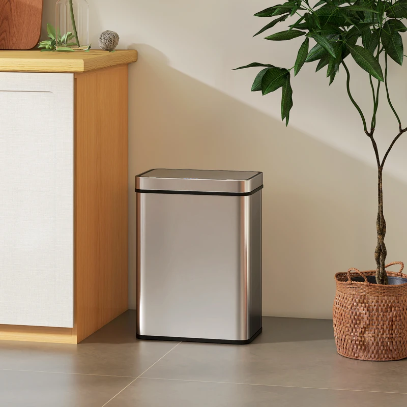 HOMCOM 13.2 Gallon Sensor Can, Automatic Garbage Can with Soft-Close Lid, Fingerprint-Proof Stainless Steel, Silver