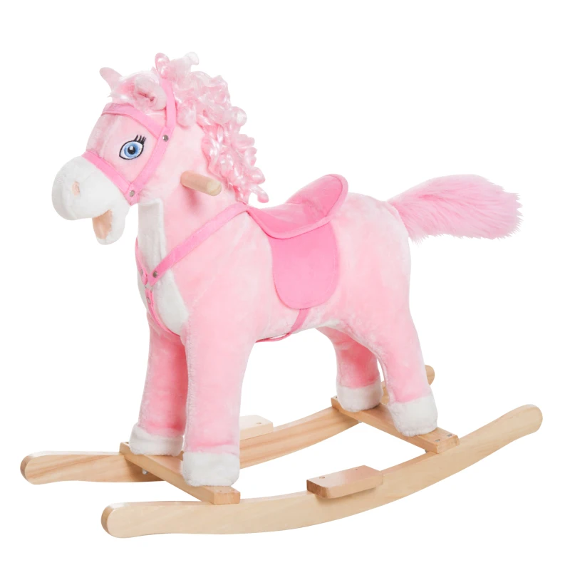 Qaba Kids Ride on Rocking Horse Toddler Plush Toy with Realistic Sounds and Swinging Tail for 3 Years Old Children