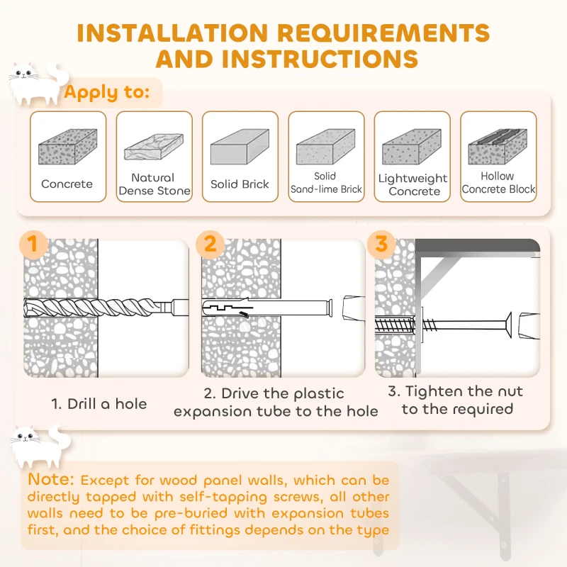 PawHut 4Pcs Cat Wall Shelves with Scratching Post & Pad, Condo, Hammock, Bed, Step, Hanging Pompoms, Perches