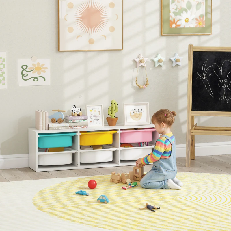 Qaba Kids Toy Storage Organizer with 6 Removable Plastic Bins for Toddlers, Toy Box for Bedroom, Nursery, Playroom