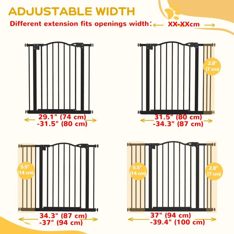 PawHut Extra Tall Dog Gate with Door, Pressure Fit, Auto Close, Double Locking for Doorways Hallways Stairs, 29"-39", Black