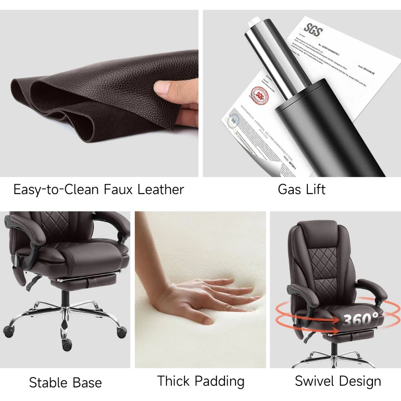 Vinsetto Massage Office Chair, Reclining Computer Chair with Adjustable Height and Footrest, Dark Brown