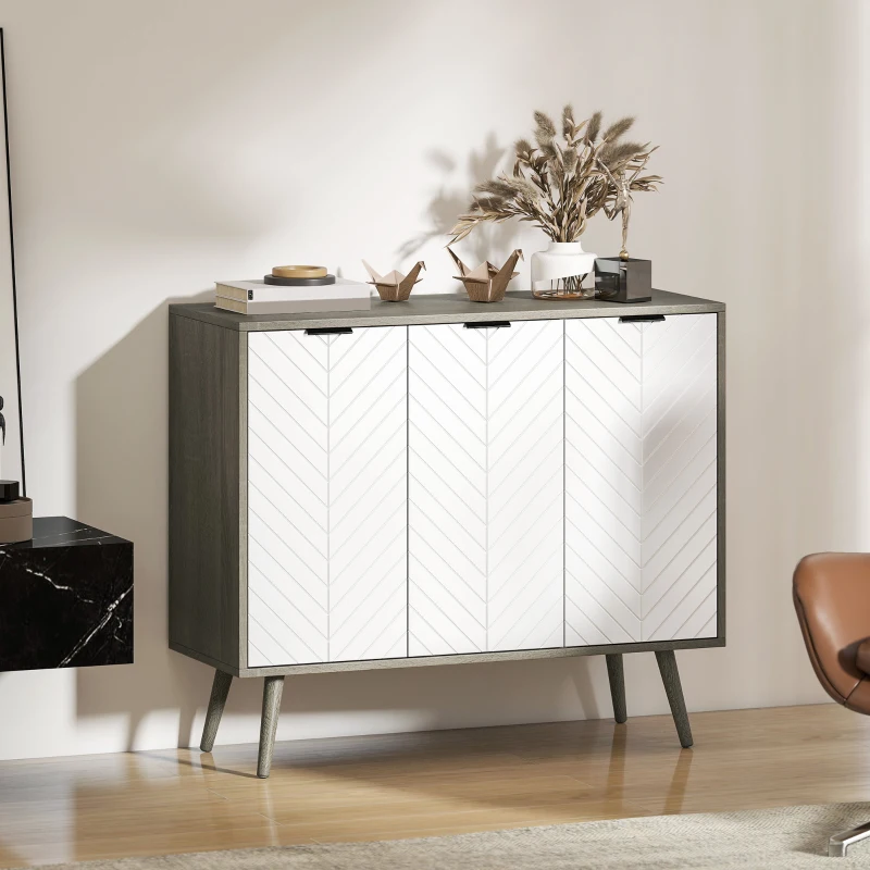 HOMCOM Modern Sideboard and Buffet, Dining Room Cabinet with Adjustable Shelves and 3 Doors, Grey