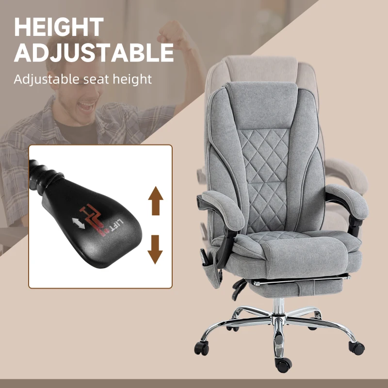 Vinsetto Massage Office Chair, Reclining Computer Chair with Adjustable Height and Footrest, Grey