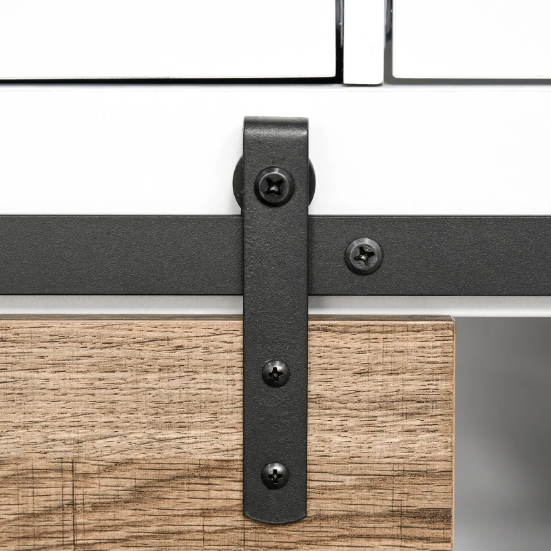 HOMCOM Rustic Barn Door Storage Cabinet, Farmhouse Buffet Sideboard for Kitchen and Dining Room White