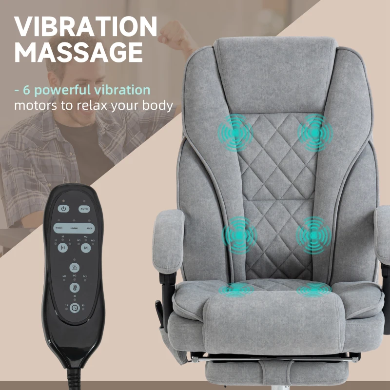 Vinsetto Massage Office Chair, Reclining Computer Chair with Adjustable Height and Footrest, Grey