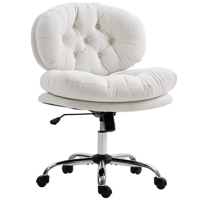 HOMCOM Computer Desk Chair, Armless Office Chair with Wide Padded Seat and Adjustable Height, Cream White
