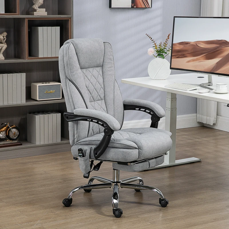 Vinsetto Massage Office Chair, Reclining Computer Chair with Adjustable Height and Footrest, Grey