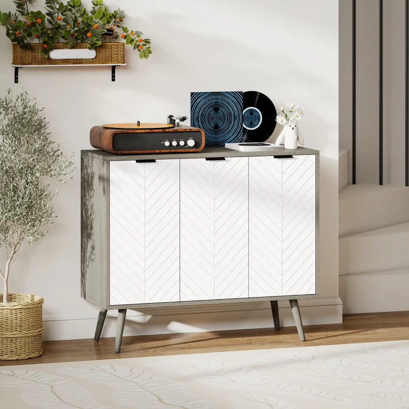 HOMCOM Modern Sideboard and Buffet, Dining Room Cabinet with Adjustable Shelves and 3 Doors, Grey