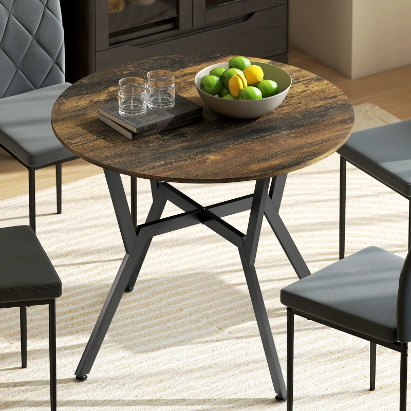 HOMCOM 35" Round Dining Table, Modern Dining Room Table with Steel Frame, Space Saving Small Kitchen Table, Rustic Brown