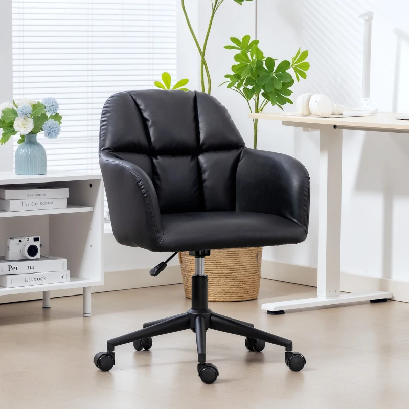 HOMCOM Swivel Office Chair, Faux Leather Desk Chair with Adjustable Height for Living Room, Bedroom, Study, Black
