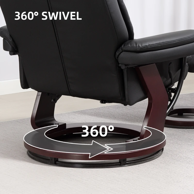 HOMCOM Swivel Recliner with Ottoman, PU Leather Reclining Chair with Footrest, for Living Room, Bedroom, Black
