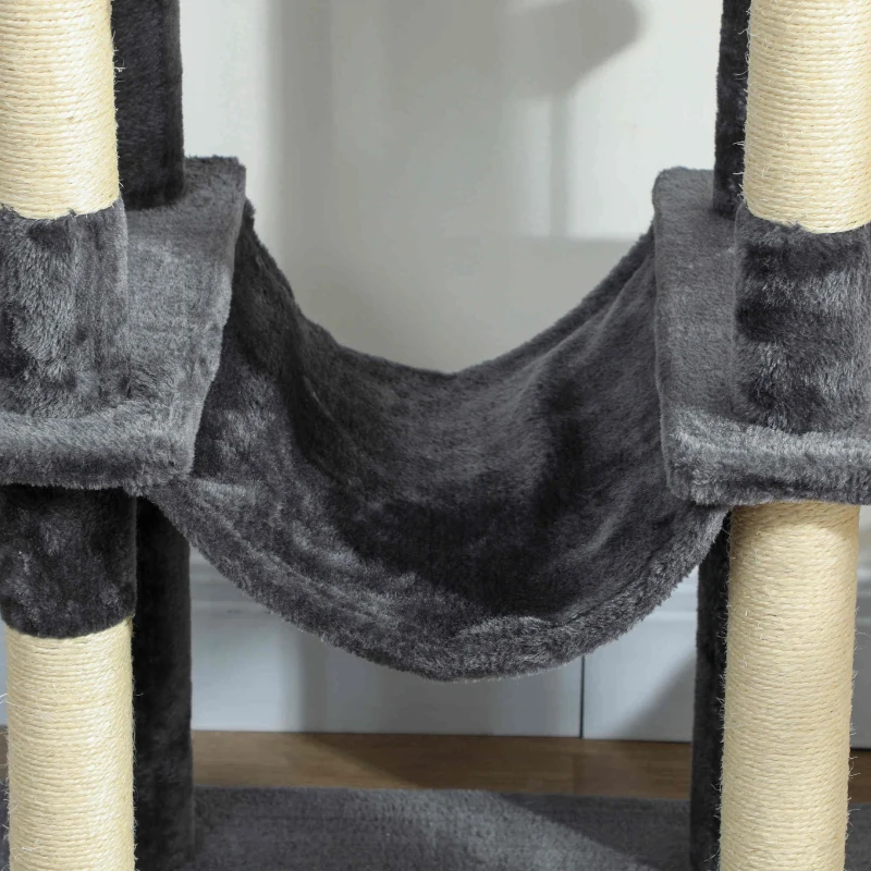 PawHut 69" Cat Tree, Multi-Level Cat Tower with 2 Condos, Plush Perch and Sisal Scratching Posts, Dark Grey