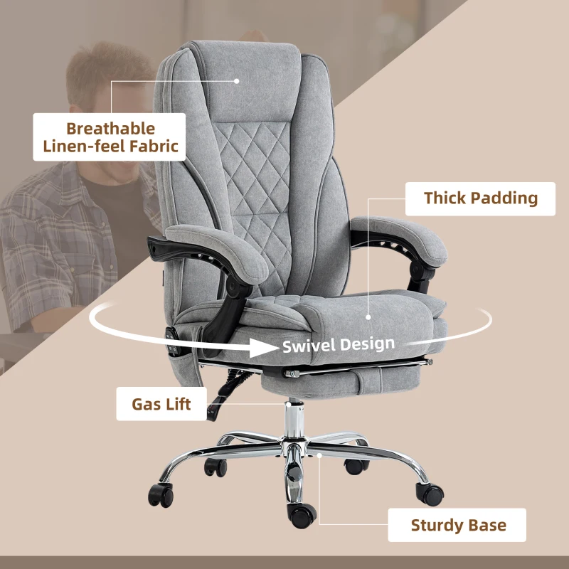 Vinsetto Massage Office Chair, Reclining Computer Chair with Adjustable Height and Footrest, Grey