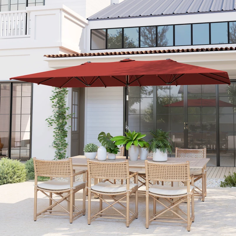 Outsunny Double-Sided Patio Umbrella Parasol with Tilt, Adjustable Height, Vents and 12 Ribs, for Garden, Deck, Pool, Wine Red