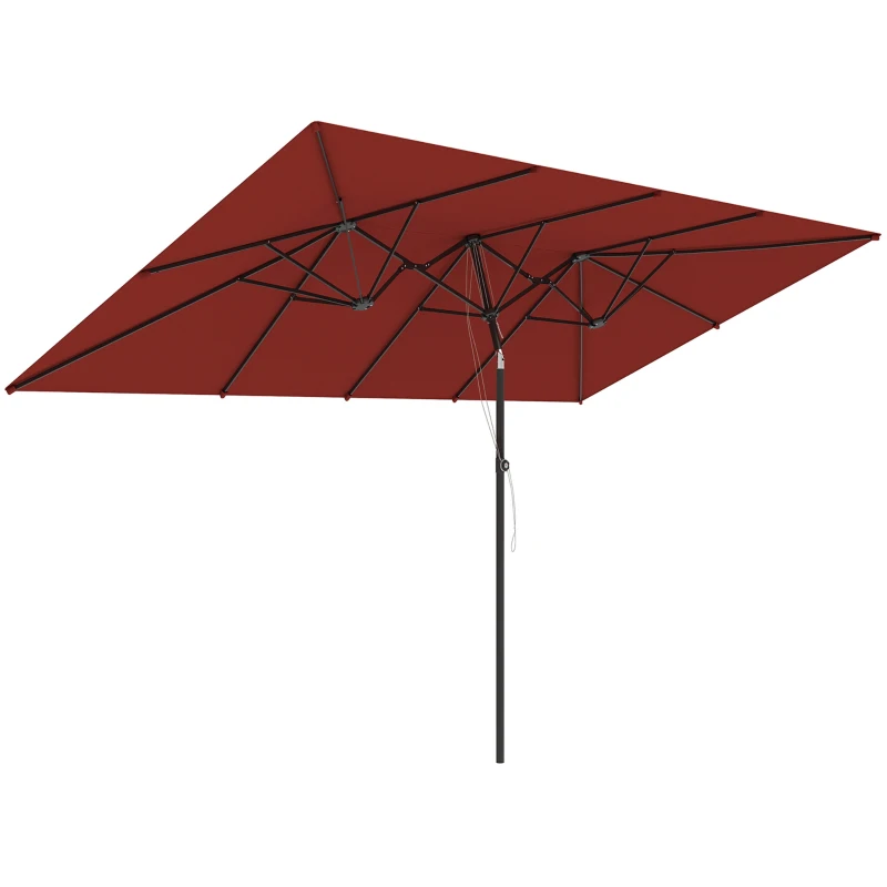 Outsunny Double-Sided Patio Umbrella Parasol with Tilt, Adjustable Height, Vents and 12 Ribs, for Garden, Deck, Pool, Wine Red
