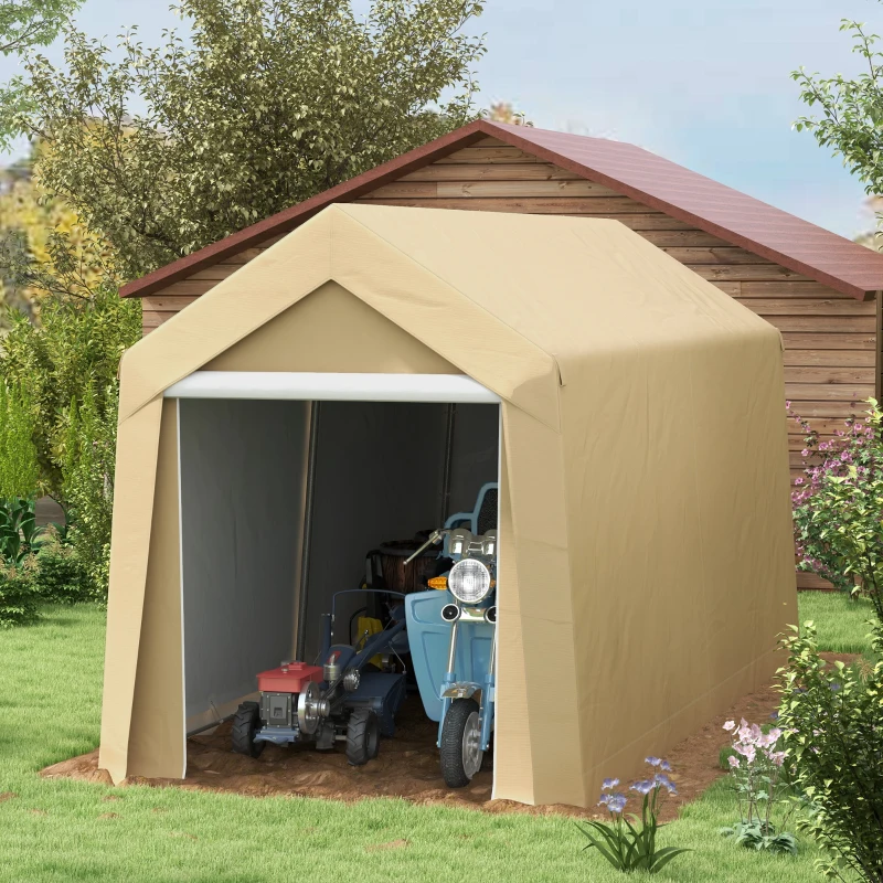 Outsunny 7' x 12' Outdoor Storage Shed Portable Garage with Roll-up Door for Motorcycle, Bike, Garden Tools, Beige