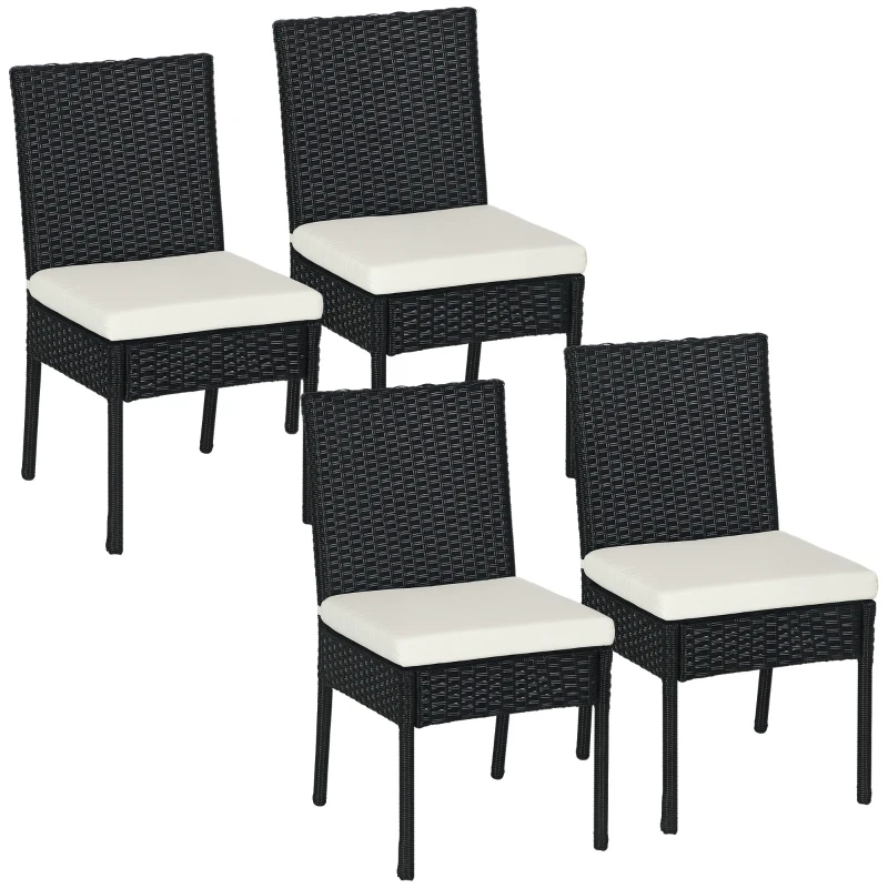 Outsunny 4 PE Rattan Outdoor Dining Chairs with Cushions, Patio Wicker Dining Chairs with Backrest, Black
