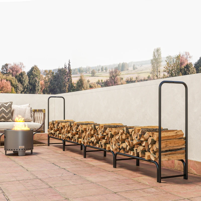 Outsunny Firewood Rack with Waterproof Cover, 500 kg Log Storage Holder with Steel Chains, 142" x 14" x 39", Dark Green