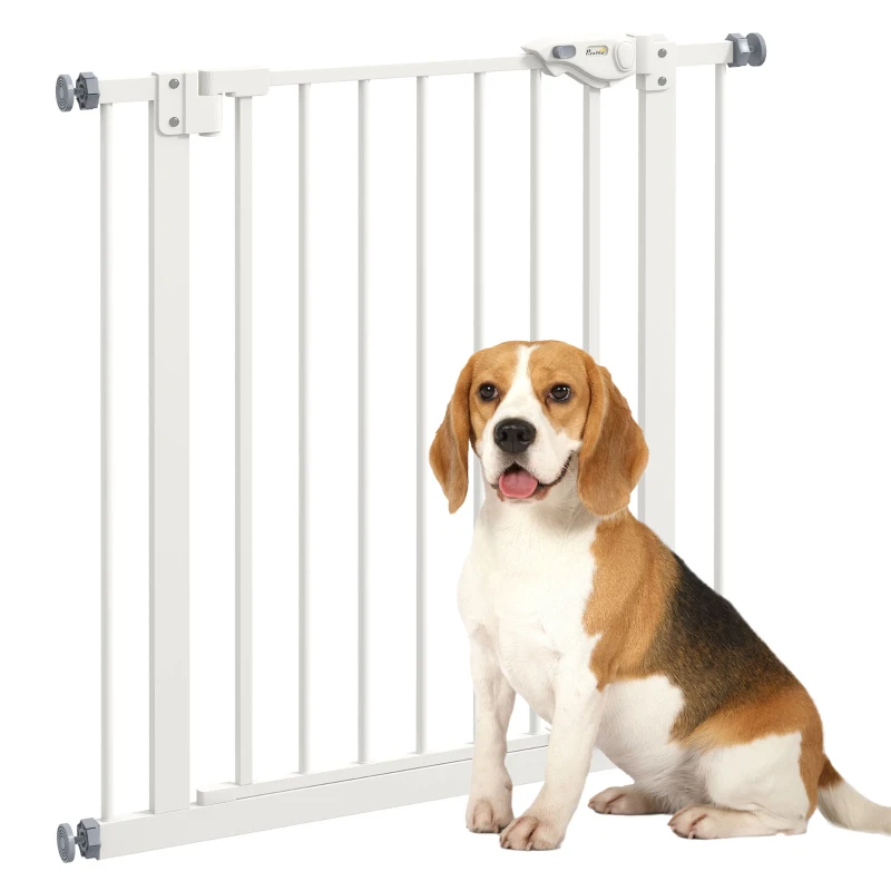 PawHut 30 Inch Tall Pet Gate with Door Dog Gate and Barrier Indoor for Stairs, Pressure-Mounted Safety Gate, White