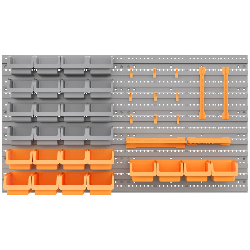DURHAND 44 PCS Wall Mounted Pegboard Tool Organizer Rack Kit with Various Sized Storage Bins, Pegboard and Hooks, Orange