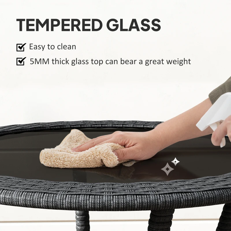 Outsunny Outdoor Rattan Dining Table, Patio Wicker Round Coffee Table with 2-Tier Storage Shelf, Black